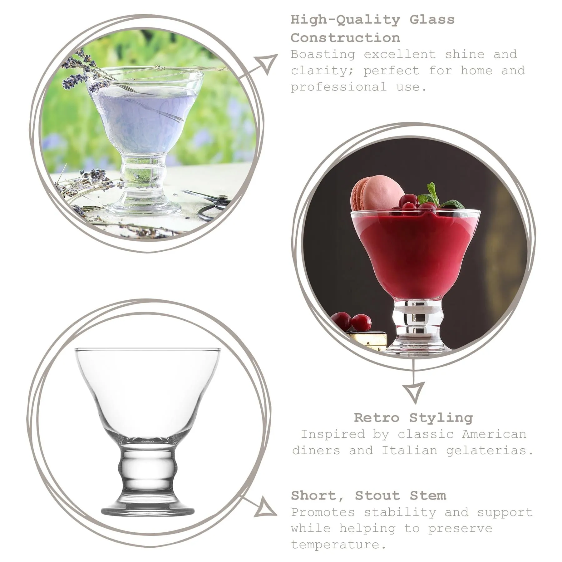 255ml Orion Glass Ice Cream Bowls - Pack of 6 - By LAV