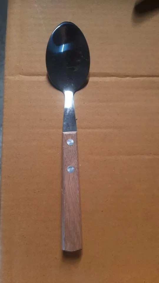 2709 STAINLESS STEEL WITH WOODEN HANDLE 1PC SPOON. SPOON FOR COFFEE, TEA, SUGAR, & SPICES.