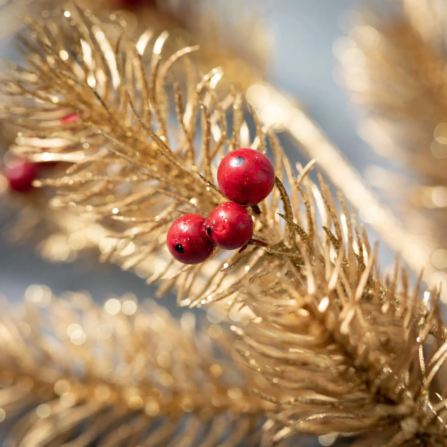 Artificial Gold Pine Red Berry Stem Multicolor 33.5"H