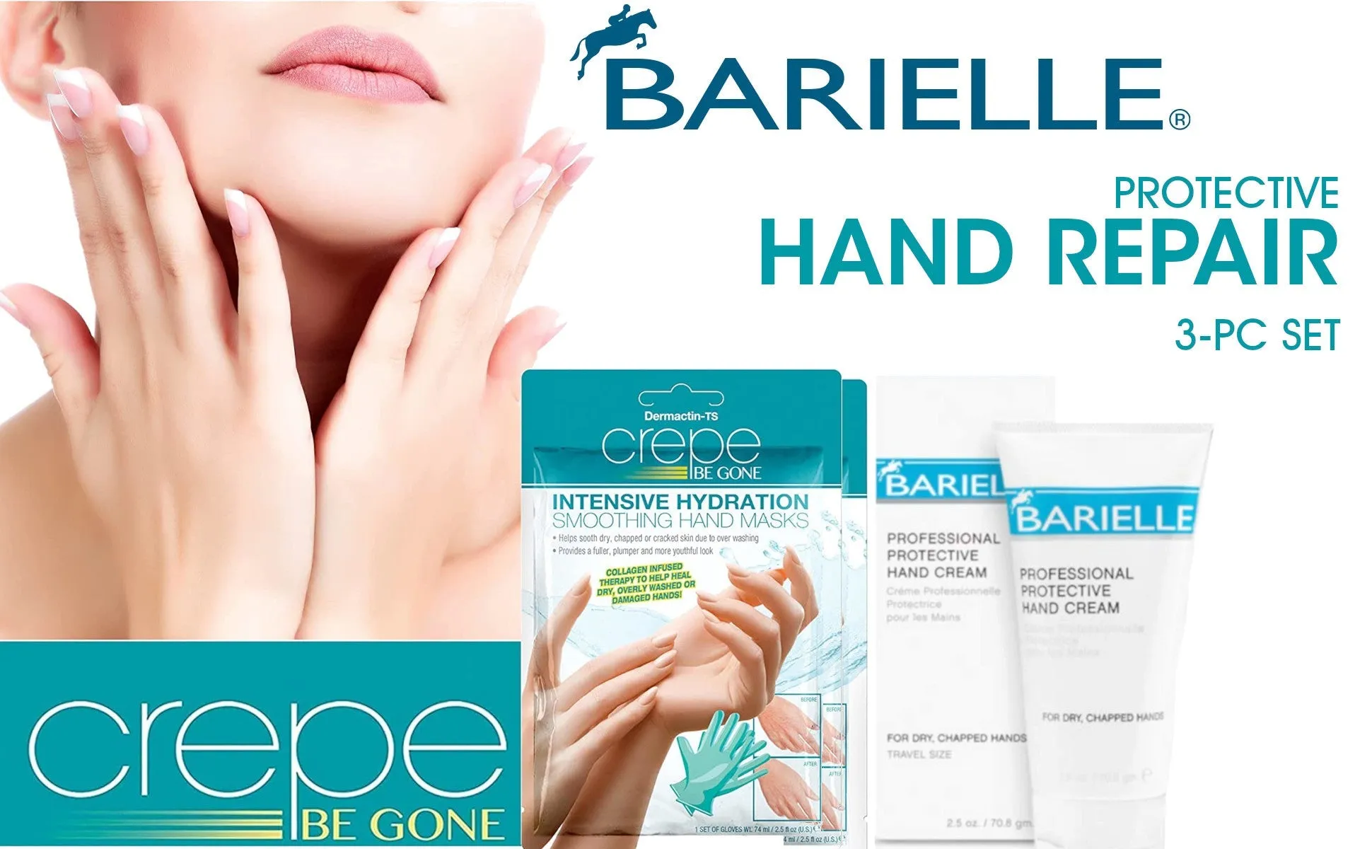 Barielle Protective Hand Repair 3-PC Set - Includes 2 Hand Masks & Professional Protective Hand Cream 2.5 oz.