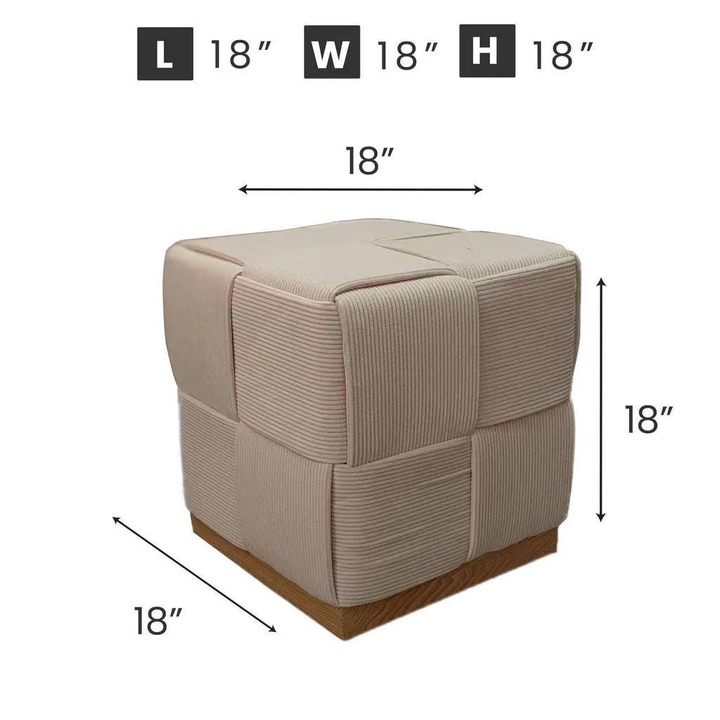 Esme Checker Weave Corduroy Stool in Cream