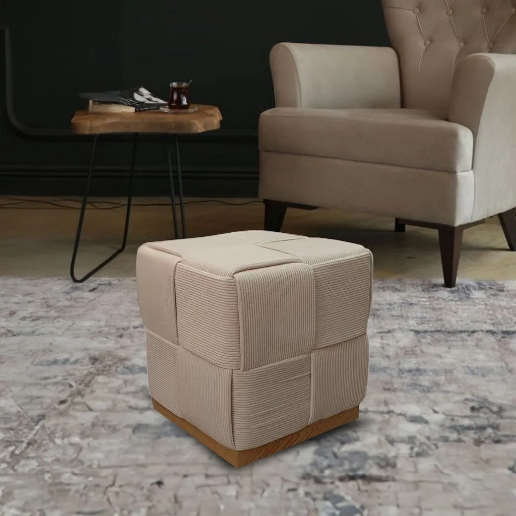 Esme Checker Weave Corduroy Stool in Cream