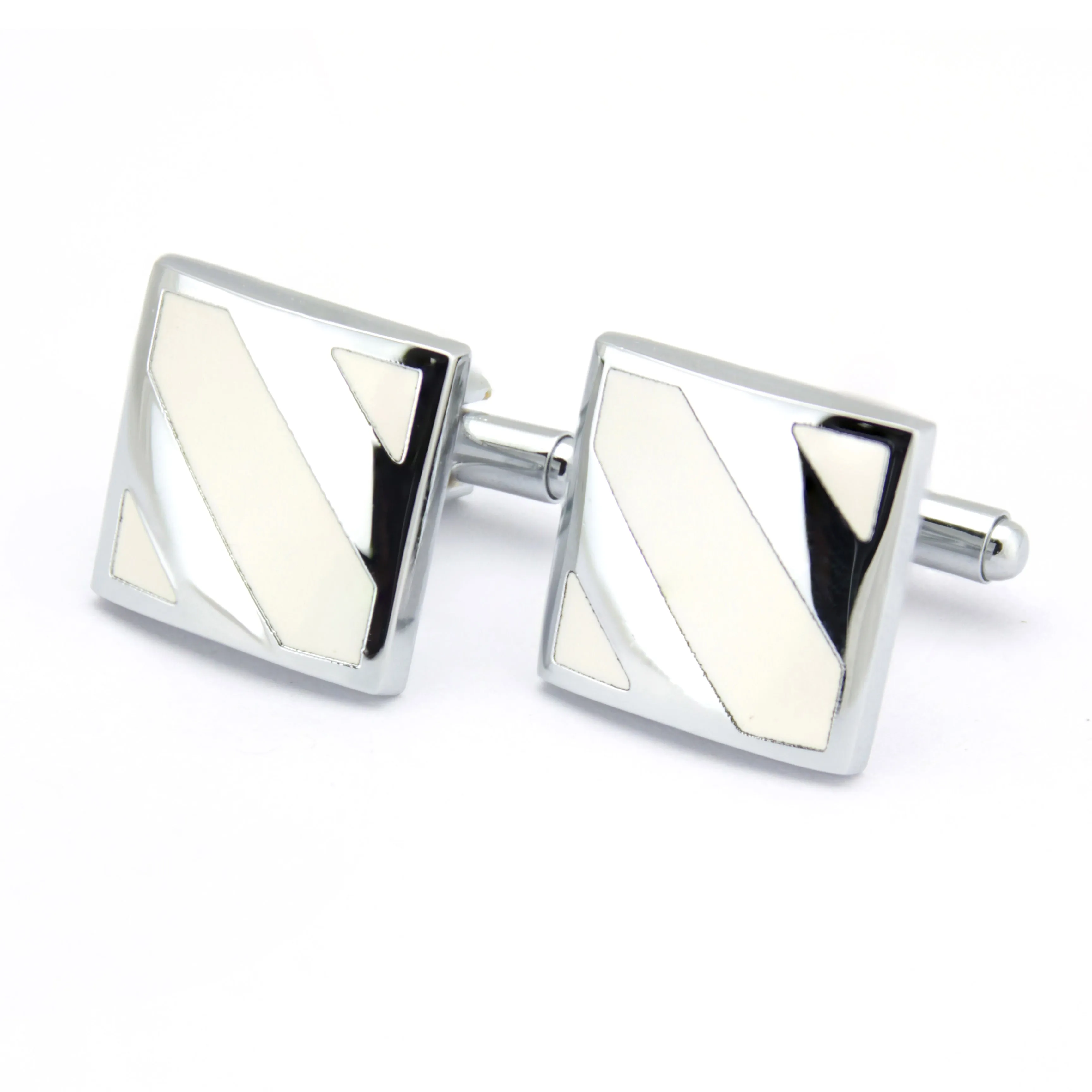 Kavove The Striped Link Cream & Silver Cufflink For Men