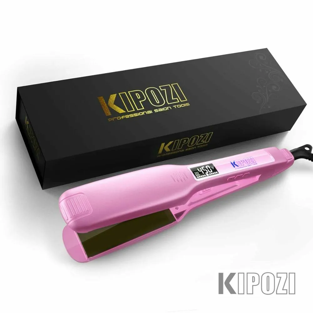 KIPOZI Professional Hair Straightener Titanium Flat Iron with Digital LCD Display Dual Voltage Instant Heating Curling Iron