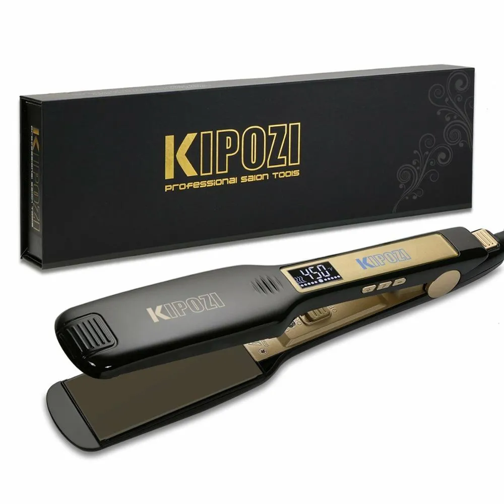 KIPOZI Professional Hair Straightener Titanium Flat Iron with Digital LCD Display Dual Voltage Instant Heating Curling Iron