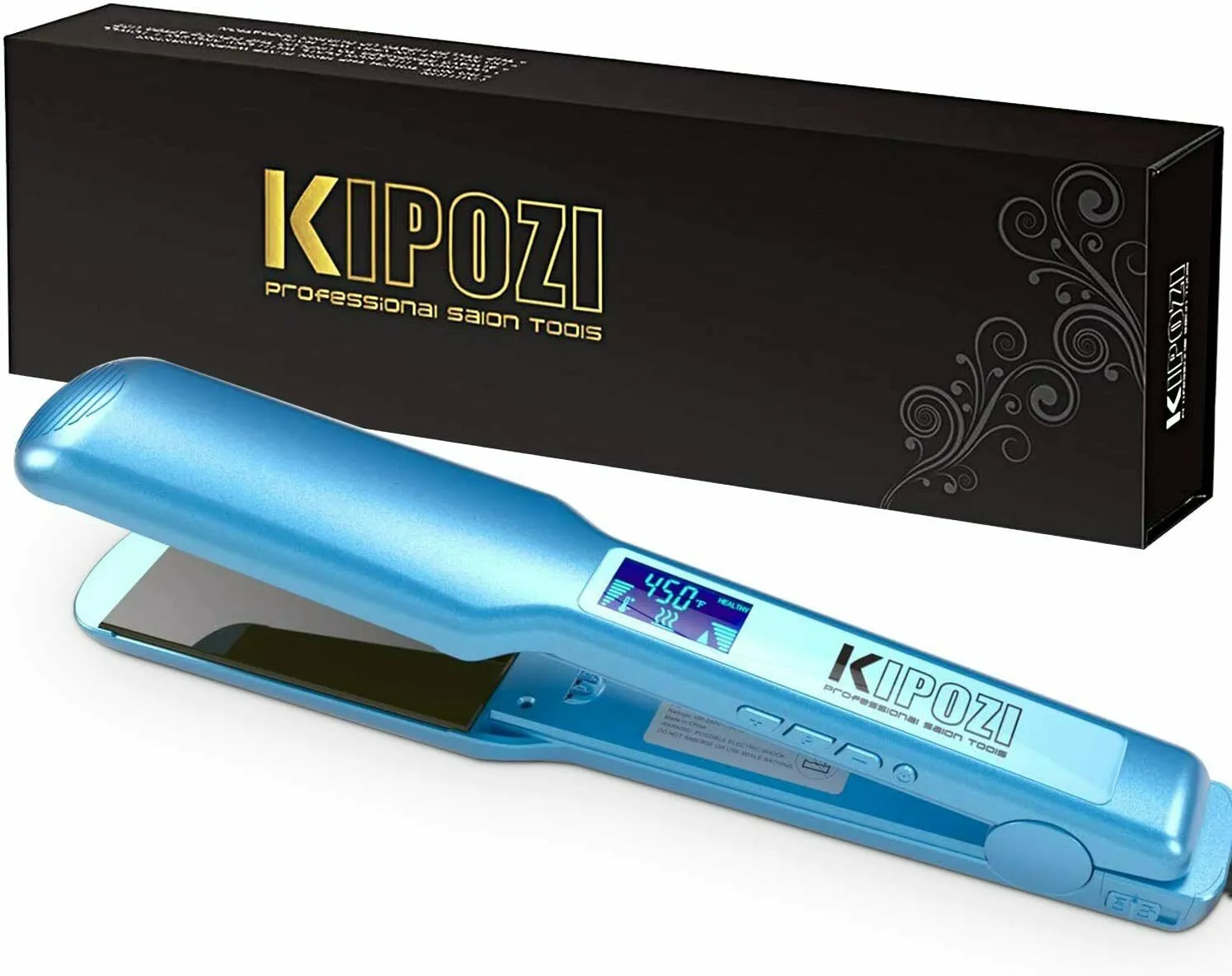 KIPOZI Professional Hair Straightener Titanium Flat Iron with Digital LCD Display Dual Voltage Instant Heating Curling Iron
