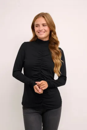 MOCK NECK FRONT GATHERED BLACK TOP