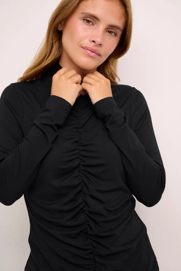 MOCK NECK FRONT GATHERED BLACK TOP