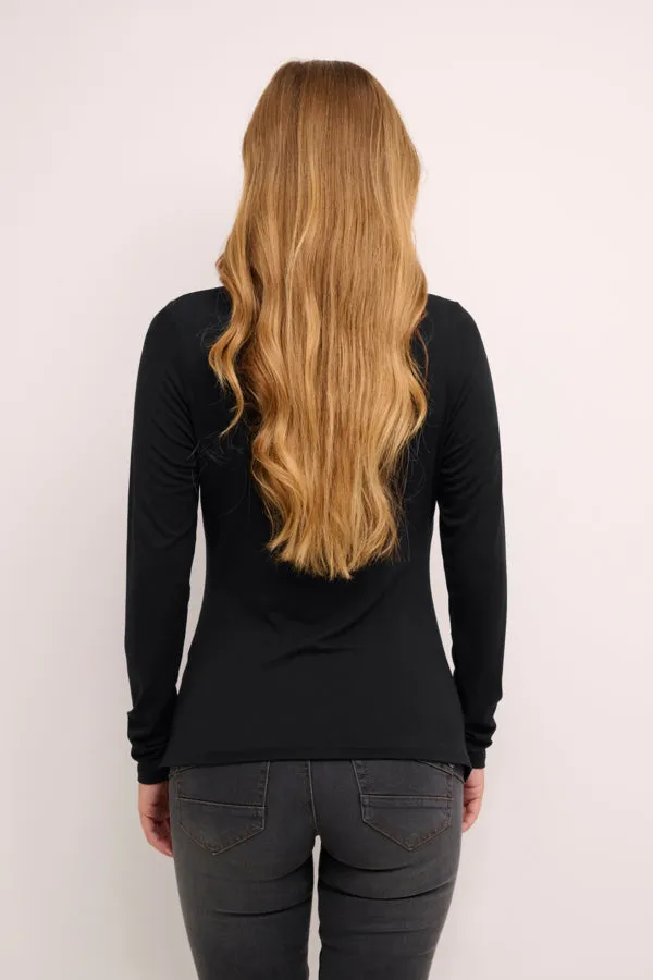 MOCK NECK FRONT GATHERED BLACK TOP