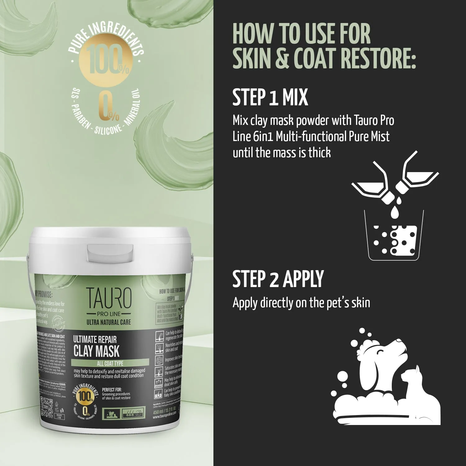 Tauro Pro Line Ultra Natural Care Ultimate Repair Dog & Cat Clay Mask For All Coat Type To Restore, Detox And Regenerate