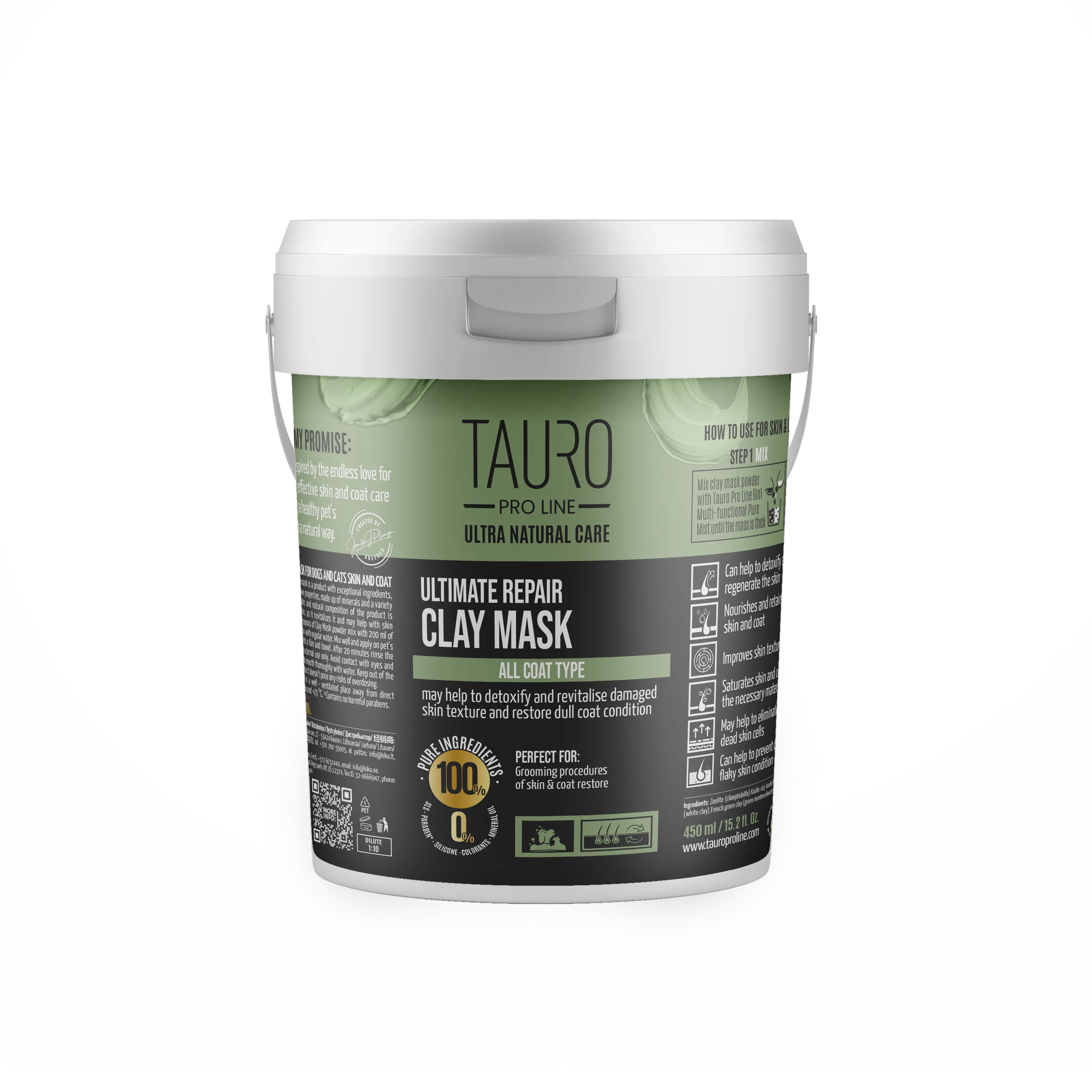 Tauro Pro Line Ultra Natural Care Ultimate Repair Dog & Cat Clay Mask For All Coat Type To Restore, Detox And Regenerate