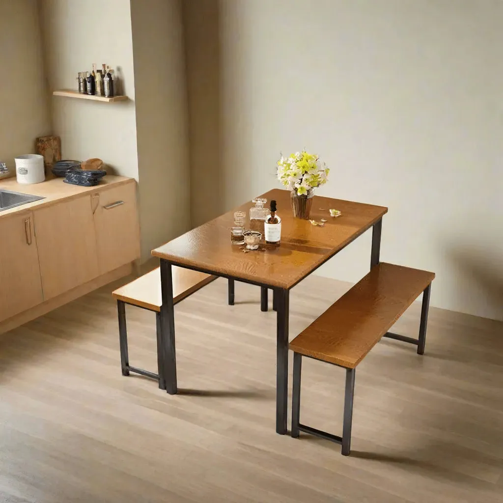 Wooden Twist Modern 4-Person Breakfast Nook Dining Table Set with Bench Engineered Wood and Metal Legs