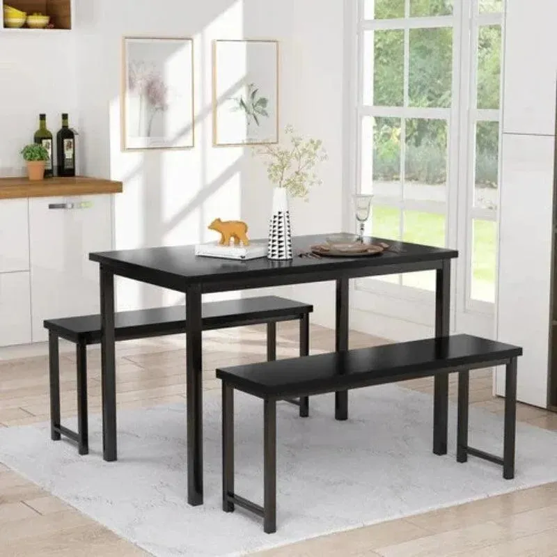 Wooden Twist Modern 4-Person Breakfast Nook Dining Table Set with Bench Engineered Wood and Metal Legs