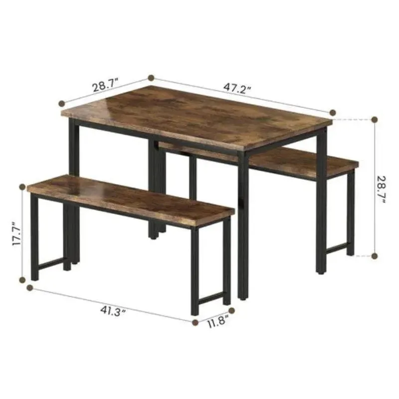 Wooden Twist Modern 4-Person Breakfast Nook Dining Table Set with Bench Engineered Wood and Metal Legs