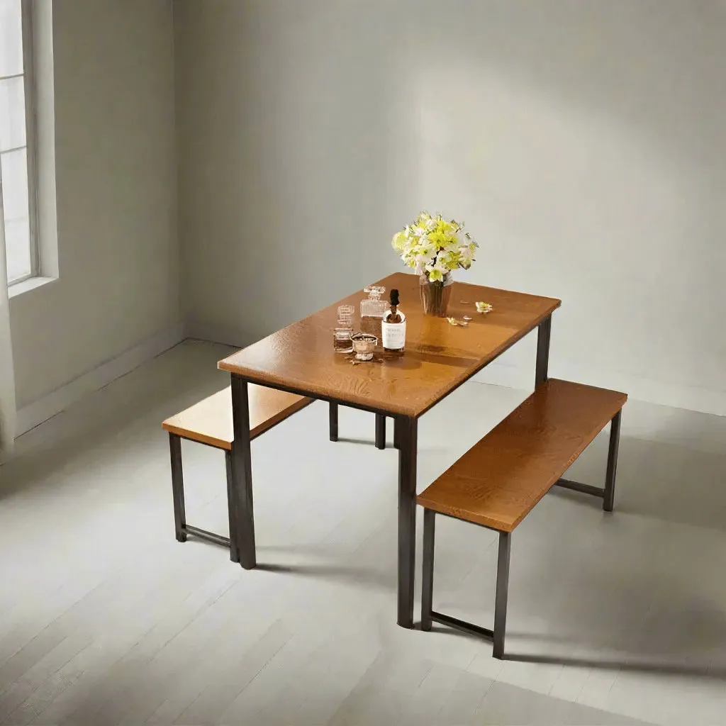 Wooden Twist Modern 4-Person Breakfast Nook Dining Table Set with Bench Engineered Wood and Metal Legs