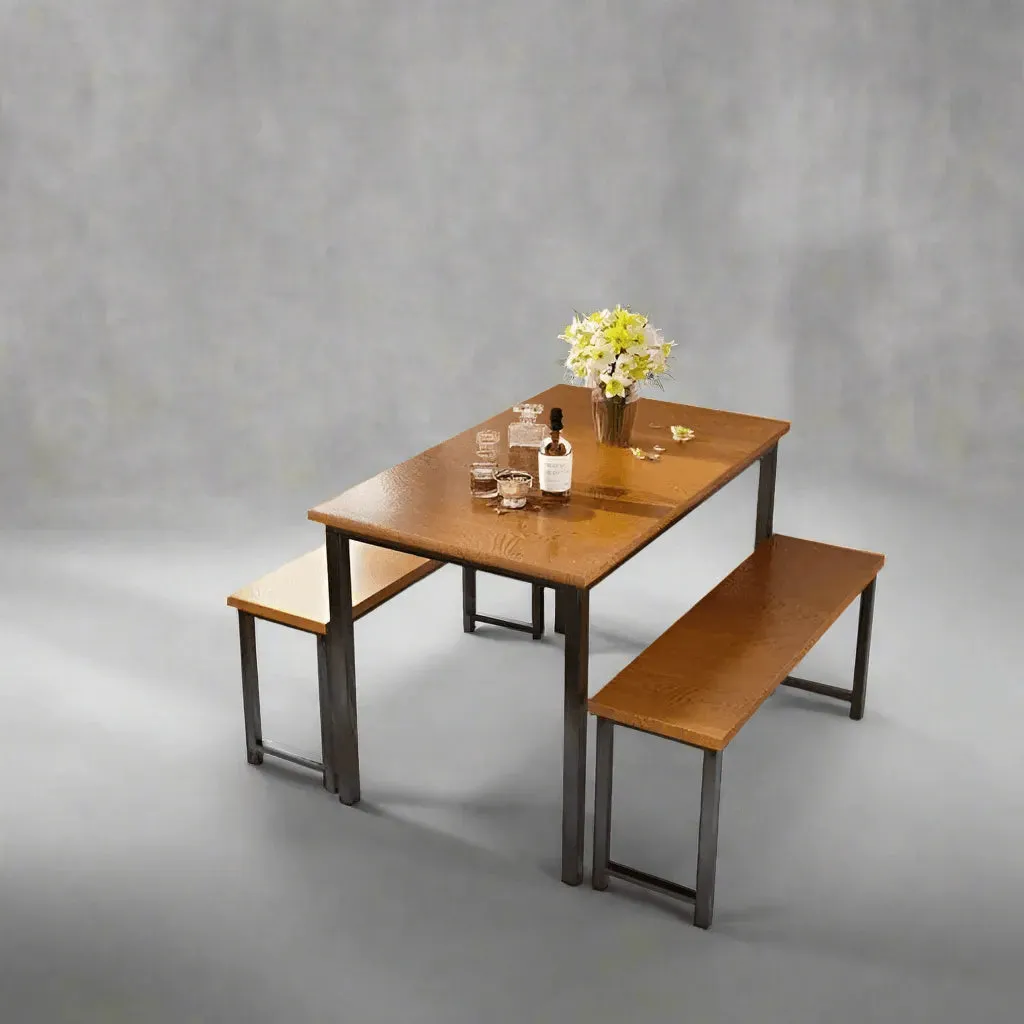 Wooden Twist Modern 4-Person Breakfast Nook Dining Table Set with Bench Engineered Wood and Metal Legs