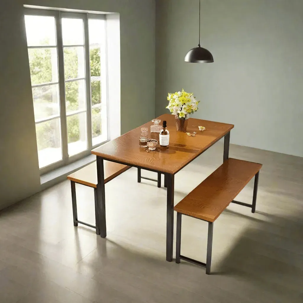 Wooden Twist Modern 4-Person Breakfast Nook Dining Table Set with Bench Engineered Wood and Metal Legs