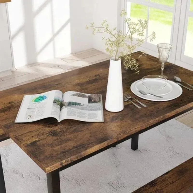 Wooden Twist Modern 4-Person Breakfast Nook Dining Table Set with Bench Engineered Wood and Metal Legs