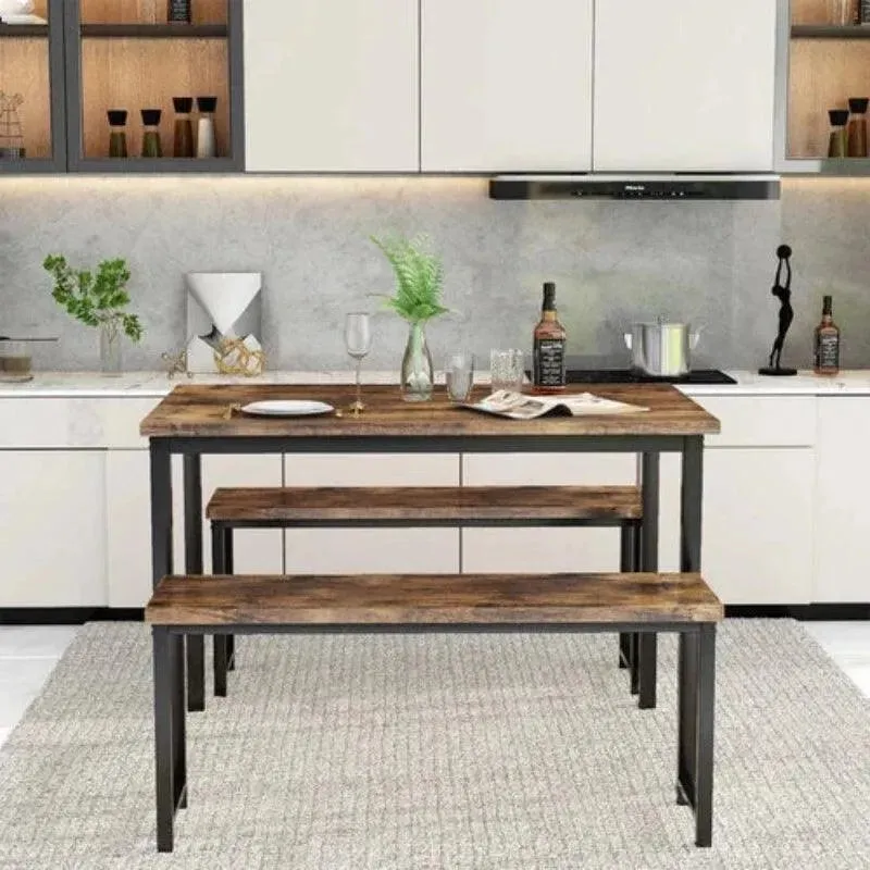 Wooden Twist Modern 4-Person Breakfast Nook Dining Table Set with Bench Engineered Wood and Metal Legs