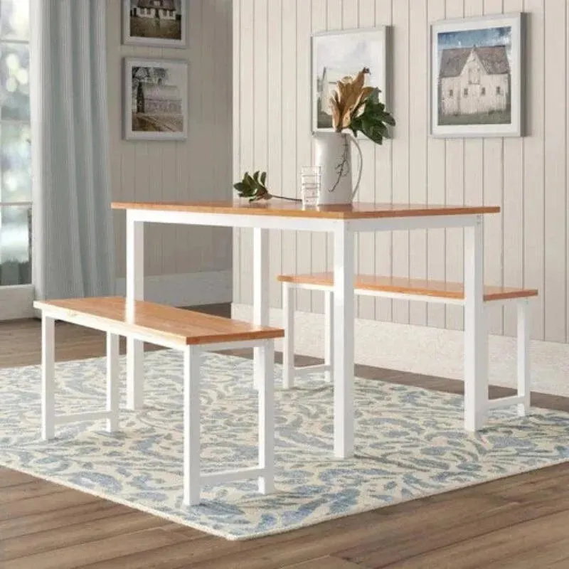 Wooden Twist Modern 4-Person Breakfast Nook Dining Table Set with Bench Engineered Wood and Metal Legs